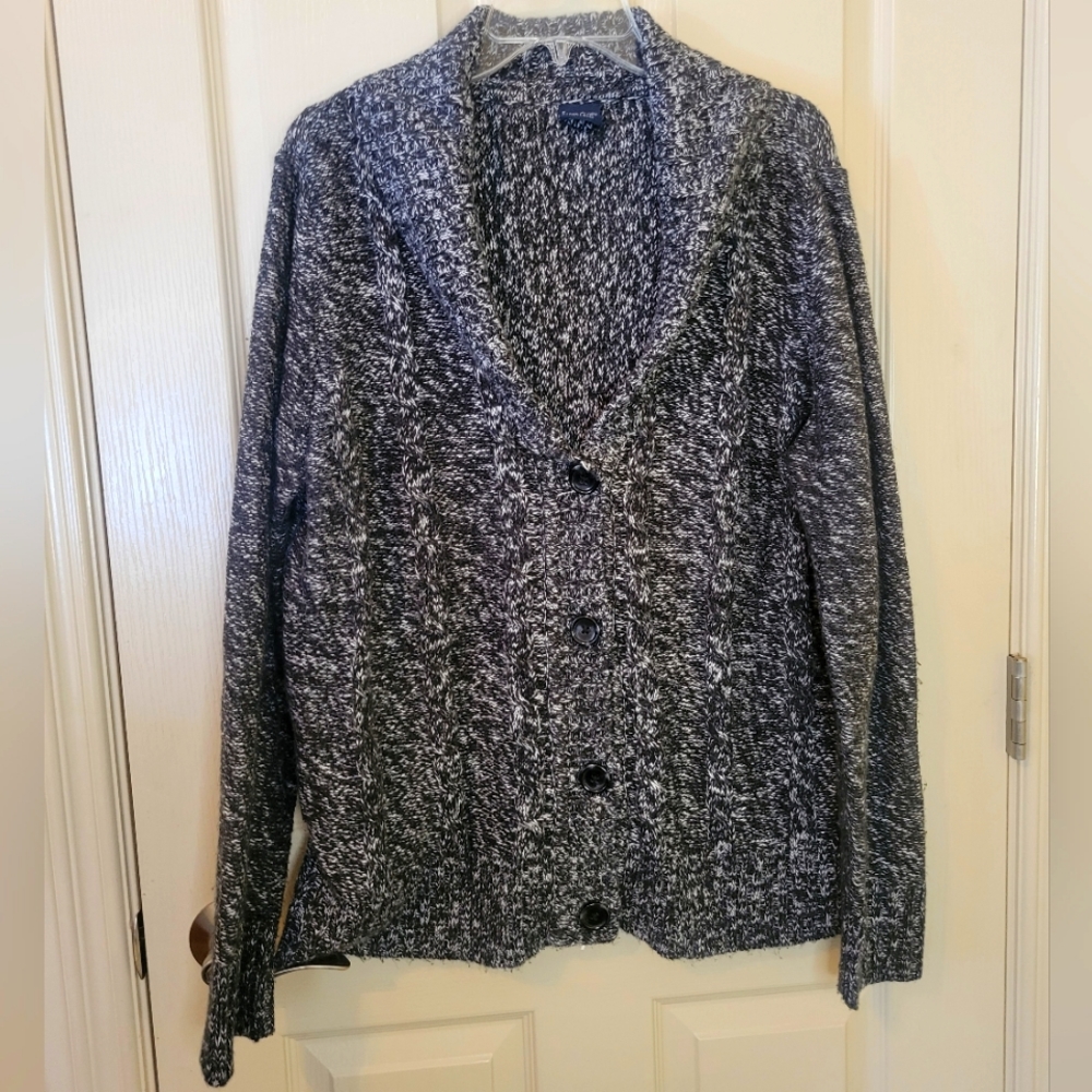 Faded Glory - Womens Knitted Button Up Front Cardigan Black & White marble XXL